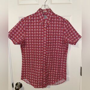 J. Crew Red and White Casual Button Down Shirt with Geometric Pattern